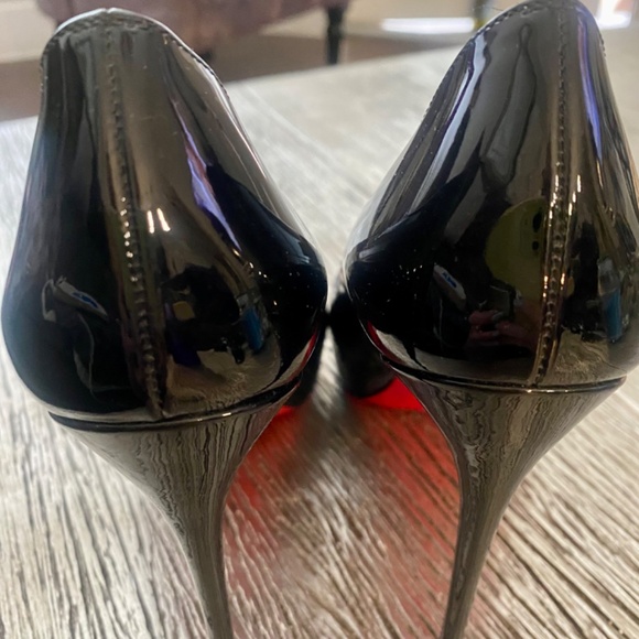 AUTHENTIC CHRISTIAN LOUBOUTIN NEW VERY PRIVE 120 BLACK PATENT HEELS OPEN TOE - Picture 3 of 16